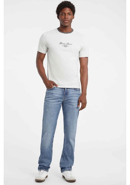 Erkek Logo Baskılı Slim Fit T-Shirt - Kırık Beyaz / Gri fiyatları