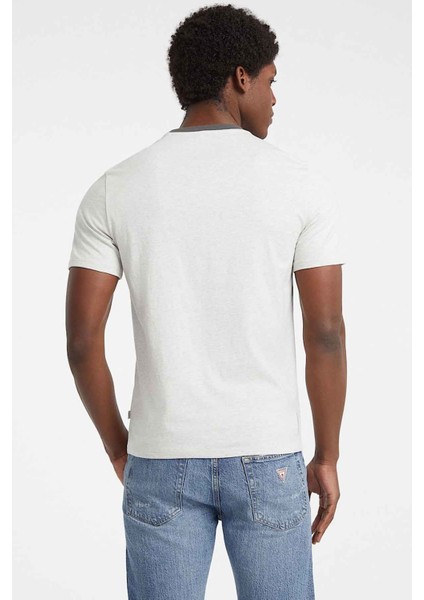 Erkek Logo Baskılı Slim Fit T-Shirt - Kırık Beyaz / Gri modelleri