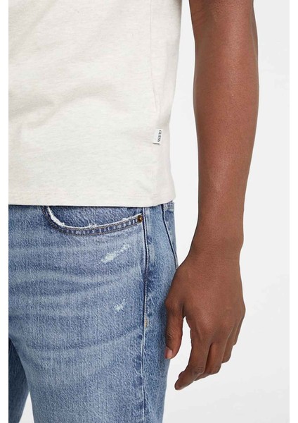 Erkek Logo Baskılı Slim Fit T-Shirt - Kırık Beyaz / Gri fırsatları