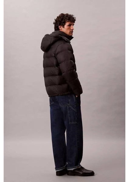 Erkek Normal Kalıp Çıkarılabilir Kapüşonlu Şişme Mont - Siyah fırsatları