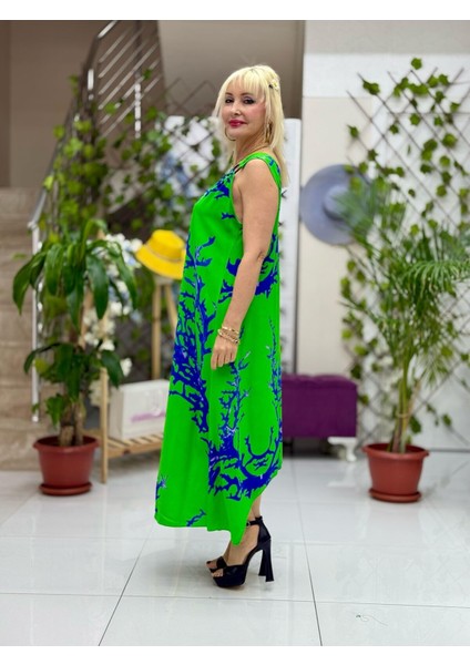 HL14017 Omzu Halkalı Askılı Viskon Hilal Elbise modelleri