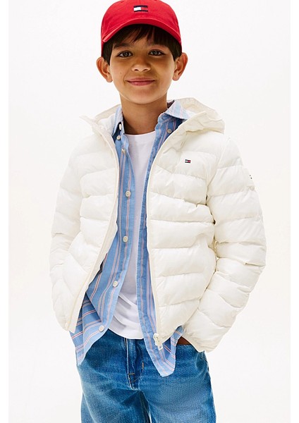 Unisex Çocuk Normal Kalıp Kapüşonlu Ultra Hafif Şişme Mont - Krem fiyatları