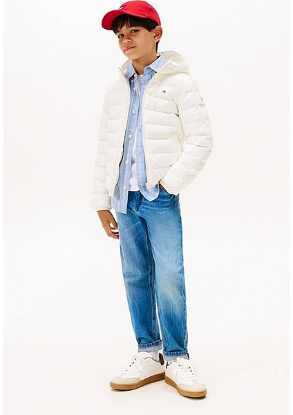 Unisex Çocuk Normal Kalıp Kapüşonlu Ultra Hafif Şişme Mont - Krem modelleri