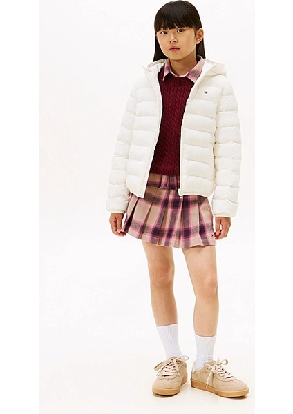 Unisex Çocuk Normal Kalıp Kapüşonlu Ultra Hafif Şişme Mont - Krem fırsatları