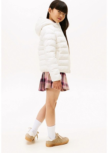 Unisex Çocuk Normal Kalıp Kapüşonlu Ultra Hafif Şişme Mont - Krem indirimleri