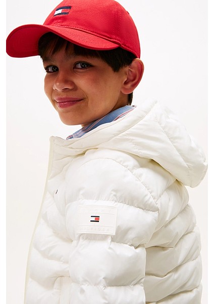 Unisex Çocuk Normal Kalıp Kapüşonlu Ultra Hafif Şişme Mont - Krem