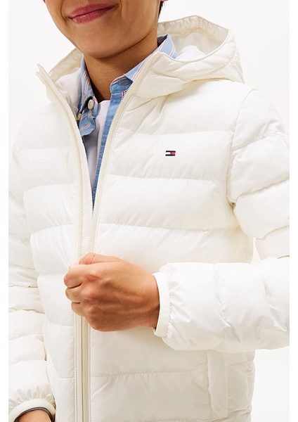 Unisex Çocuk Normal Kalıp Kapüşonlu Ultra Hafif Şişme Mont - Krem