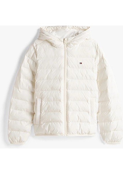 Unisex Çocuk Normal Kalıp Kapüşonlu Ultra Hafif Şişme Mont - Krem