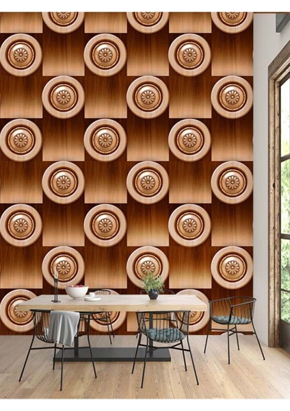 Geometrik Ahşap Desenli Isı ve Ses Yalıtımlı Sağlıklı Tekstil Duvar Kağıdı