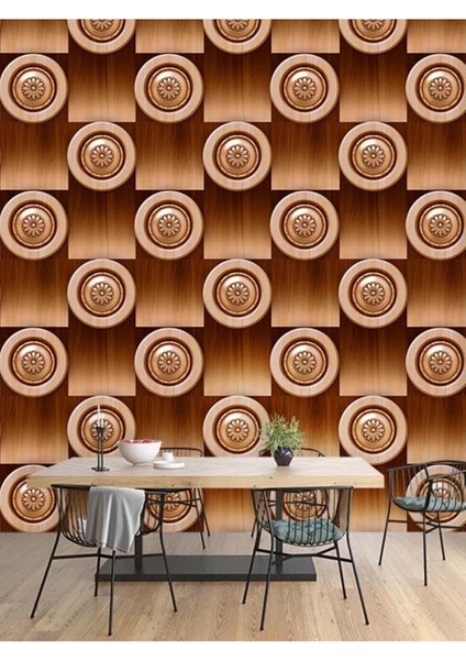 Geometrik Ahşap Desenli Isı ve Ses Yalıtımlı Sağlıklı Tekstil Duvar Kağıdı fiyatları
