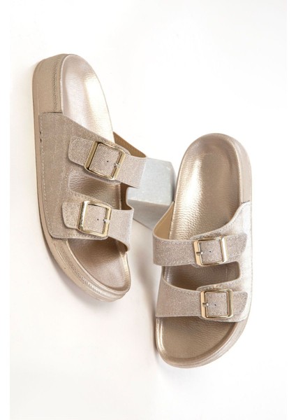 1150 Altın Sim Detaylı Rahat Günlük Kadın Terlik fiyatları