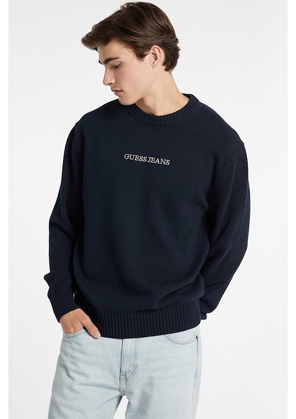 Erkek Regular Fit Bisiklet Yaka Pamuklu Triko Kazak - Lacivert