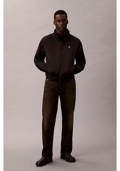 Erkek Rahat Kalıp Dik Yaka Dolgulu Harrington Ceket - Siyah fırsatları