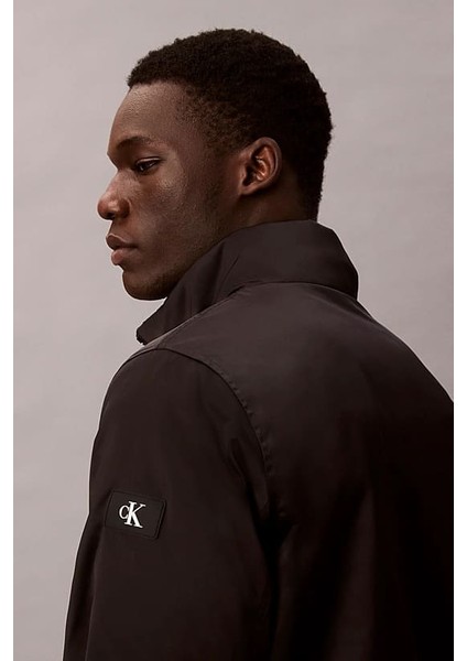 Erkek Rahat Kalıp Dik Yaka Dolgulu Harrington Ceket - Siyah