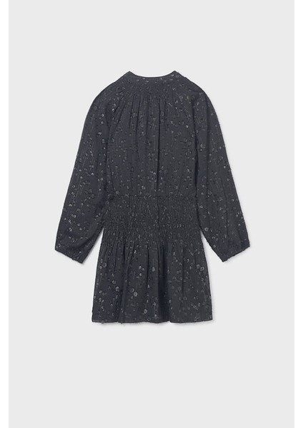 Kız Çocuk Normal Kalıp Beli Gipeli Dokulu Şifon Elbise - Siyah fiyatları