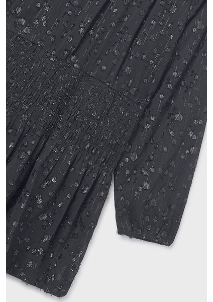 Kız Çocuk Normal Kalıp Beli Gipeli Dokulu Şifon Elbise - Siyah modelleri