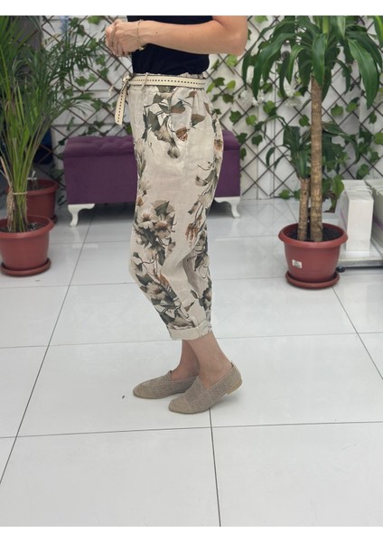 NC7232 Italyan Yüksek Bel Keten Bilek Pantolon Krem fiyatları