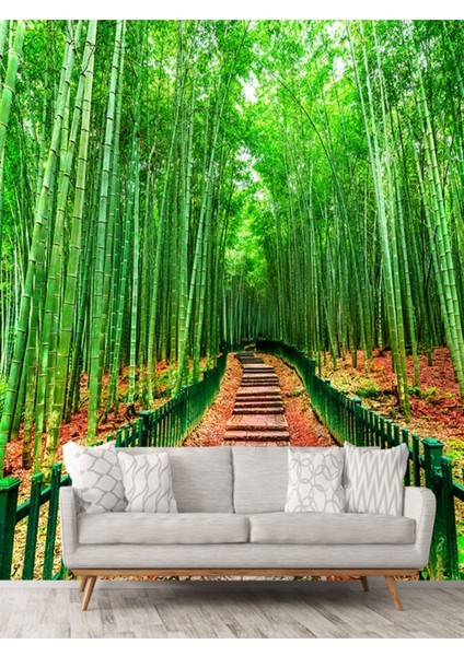 Bambu Orman Desenli Silinebilir Sağlıklı Tekstil Duvar Kağıdı