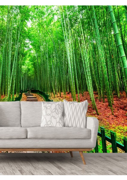 Bambu Orman Desenli Silinebilir Sağlıklı Tekstil Duvar Kağıdı modelleri