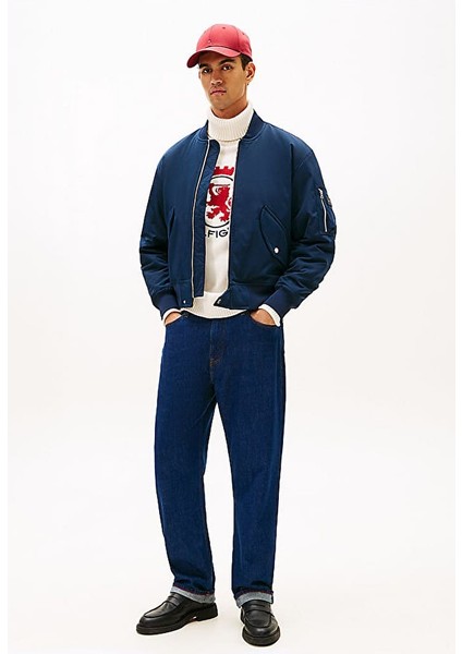 Erkek Rahat Kalıp Su Itici Beyzbol Yaka Bomber Ceket - Lacivert fiyatları