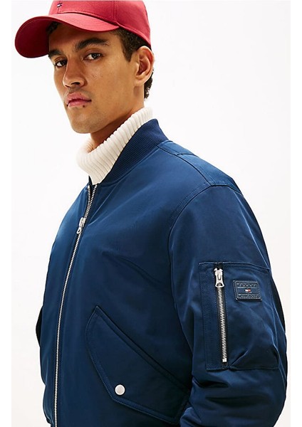 Erkek Rahat Kalıp Su Itici Beyzbol Yaka Bomber Ceket - Lacivert fırsatları