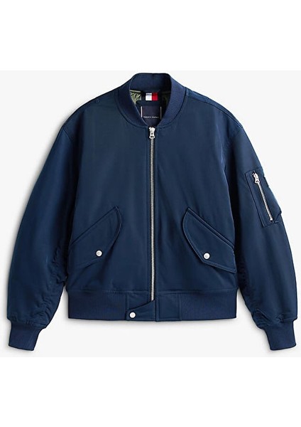 Erkek Rahat Kalıp Su Itici Beyzbol Yaka Bomber Ceket - Lacivert indirimleri