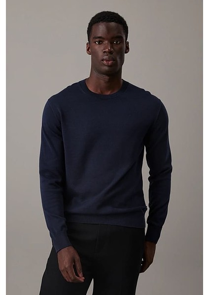 Erkek Regular Fit Bisiklet Yaka Supima Pamuklu Triko Kazak - Lacivert