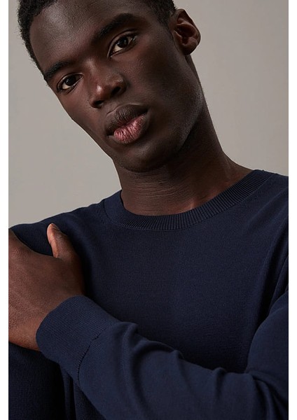 Erkek Regular Fit Bisiklet Yaka Supima Pamuklu Triko Kazak - Lacivert fırsatları