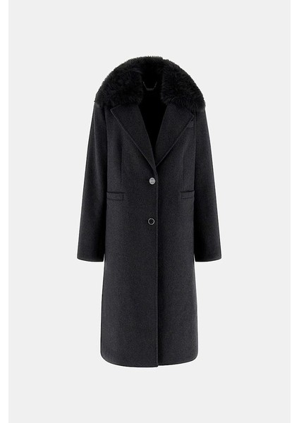 Kadın Karole Yün Karışımlı Kaban - Koyu Gri indirimleri