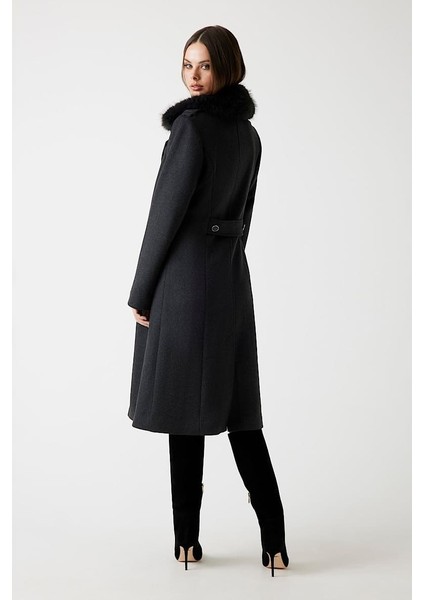 Kadın Karole Yün Karışımlı Kaban - Koyu Gri fiyatları