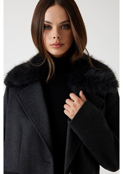 Kadın Karole Yün Karışımlı Kaban - Koyu Gri fırsatları