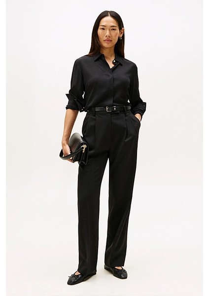 Kadın Regular Fit Gizli Patlı Viskon Gömlek - Siyah fiyatları