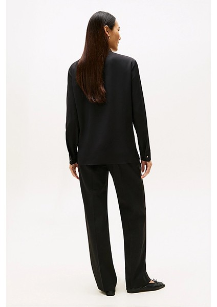 Kadın Regular Fit Gizli Patlı Viskon Gömlek - Siyah modelleri