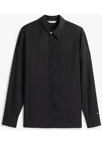 Kadın Regular Fit Gizli Patlı Viskon Gömlek - Siyah indirimleri