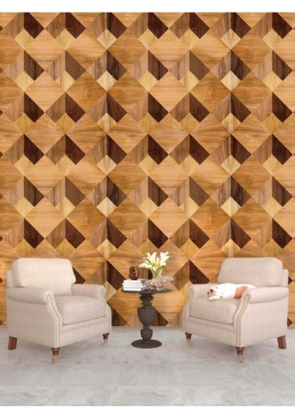 3 Boyutlu Küp Ahşap Desenli Isı ve Ses Yalıtımlı Sağlıklı Tekstil Duvar Kağıdı