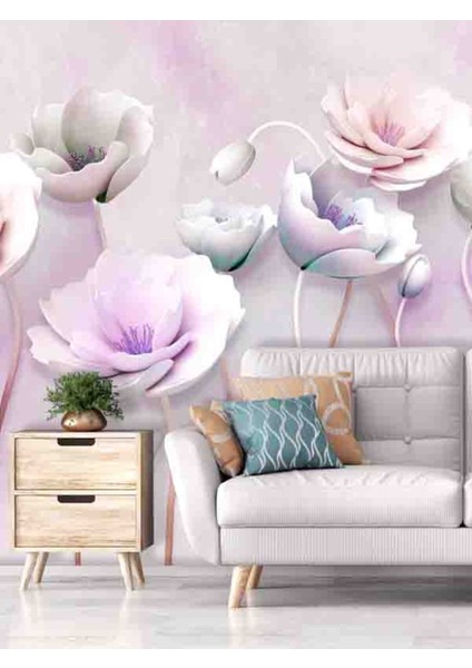 3 Boyutlu Renkli Çiçekler Deseni Silinebilir Sağlıklı Tekstil Duvar Kağıdı