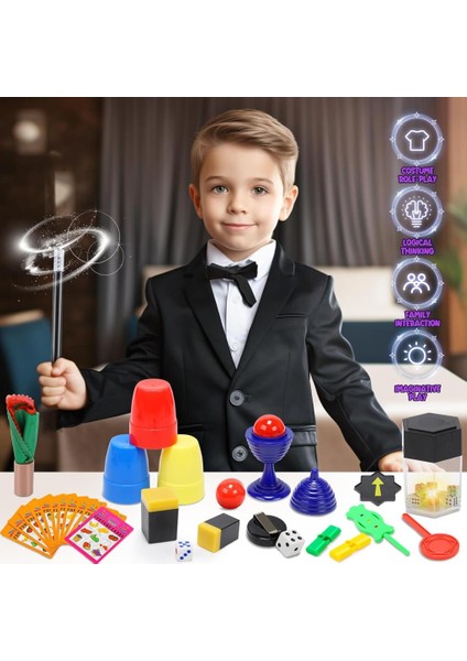 Sihirbazlık Seti Illüzyon Oyunları Full Set Kupaçoğalan Zarbastontobalaçiçek5 Parça