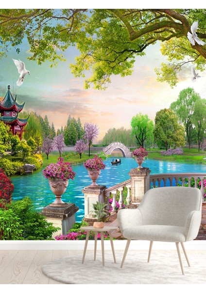 Çiçekli Dere Desenli Isı ve Ses Yalıtımlı Sağlıklı Tekstil Duvar Kağıdı fiyatları