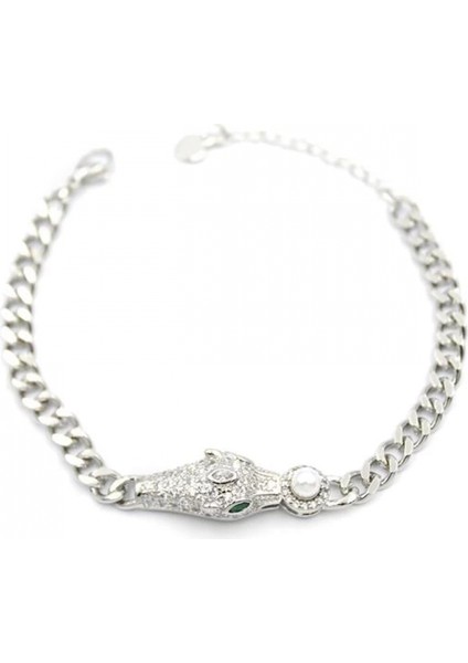 Zirkon Taşlı Leopar Bileklik - Gümüş