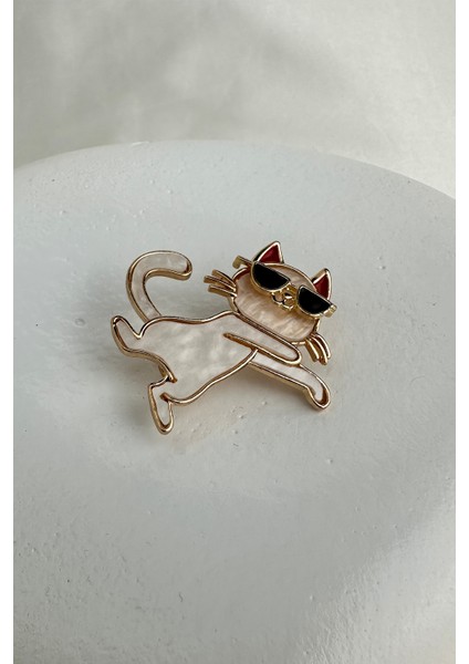 Güneş Gözlüklü Dans Eden Kedi Broş (3cm)