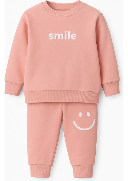 Kız Çocuk Eşofman Takımı Pembe – Smile Baskılı Sweatshirt ve Alt Takım – 1-6 Yaş fiyatları
