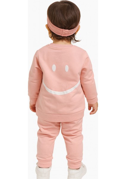 Kız Çocuk Eşofman Takımı Pembe – Smile Baskılı Sweatshirt ve Alt Takım – 1-6 Yaş modelleri