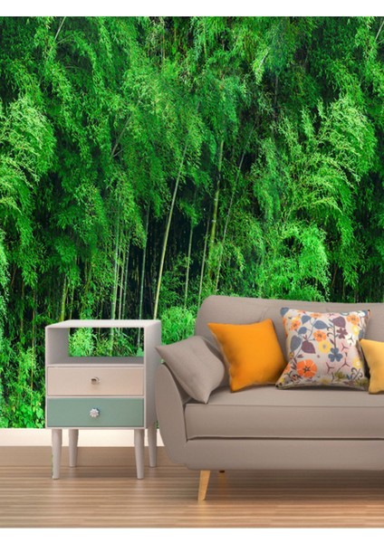 Yeşil Orman Desenli Silinebilir Sağlık Dostu Tekstil Duvar Kağıdı modelleri