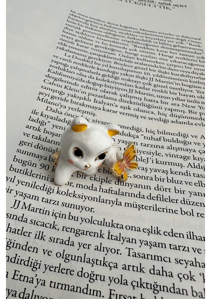 Beyaz Mineli Kelebek Tutan Sevimli Kedi Broş (3cm) fırsatları