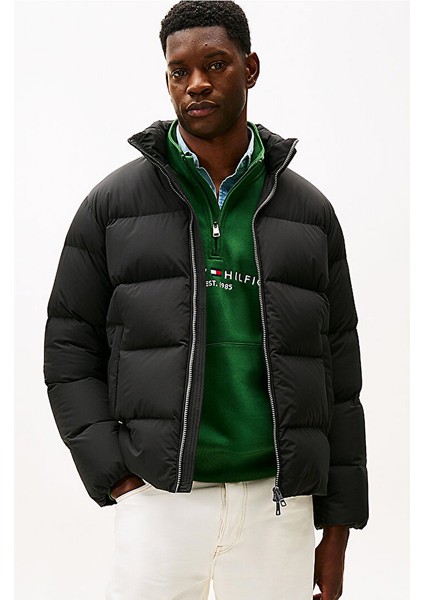 Erkek Regular Fit Dik Yaka Dolgulu Şişme Mont - Siyah