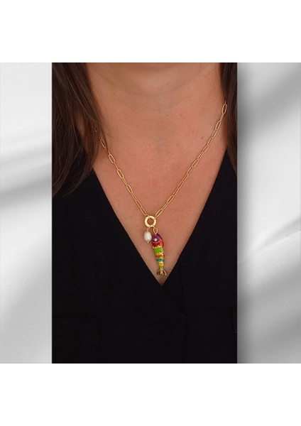 Hareketli Balık Figürlü Charm Çelik Kolye