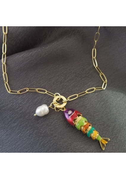 Hareketli Balık Figürlü Charm Çelik Kolye fiyatları