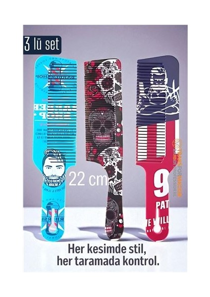 Saç Kesim Tarağı – Özel Tasarım 22 cm 3’lü Berber Tarağı Seti – Antistatik & Isıya Dayanıklı