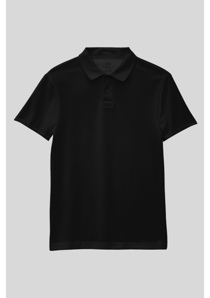 Siyah Polo Yaka Standart Fit Basic Unisex T-Shirt - 11330