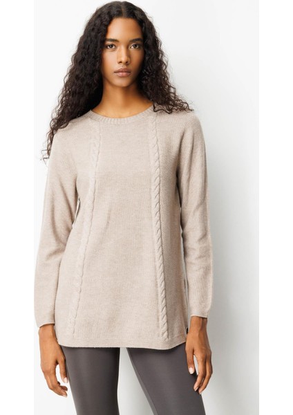 Kadın Triko Yanı Yırtmaçlı Pirinç Örgü Kazak Vizon modelleri